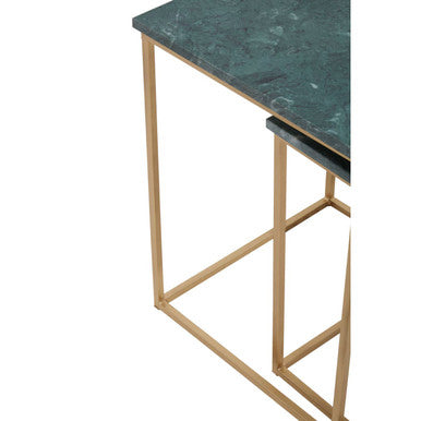Orsina Mandoli Nest of 2 Green Marble Side Tables with Gold Bases