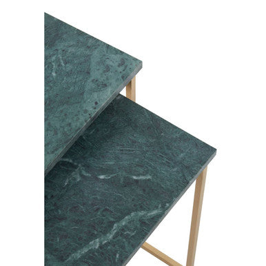 Orsina Mandoli Nest of 2 Green Marble Side Tables with Gold Bases