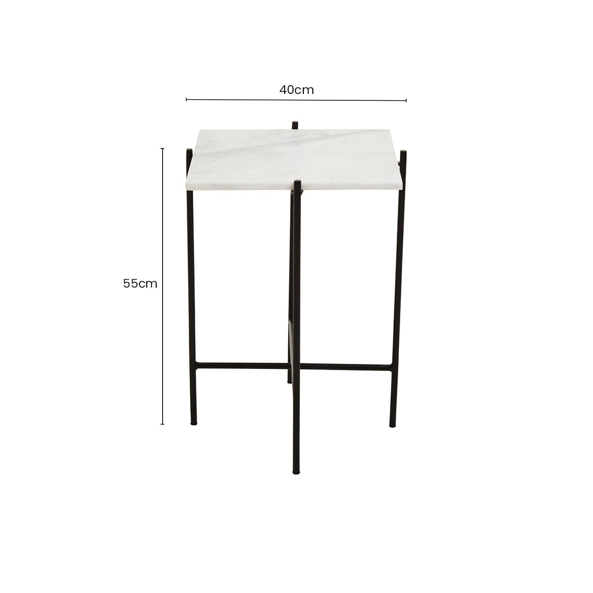 Orsina Mandoli White Marble Side Table – Square Black Iron Base