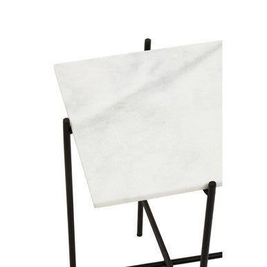 Orsina Mandoli White Marble Side Table – Square Black Iron Base
