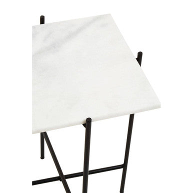 Orsina Mandoli White Marble Side Table – Square Black Iron Base