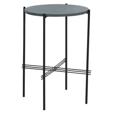 Orsina Mandoli Green Marble Side Table | Round Black Iron End Table