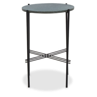 Orsina Mandoli Green Marble Side Table | Round Black Iron End Table