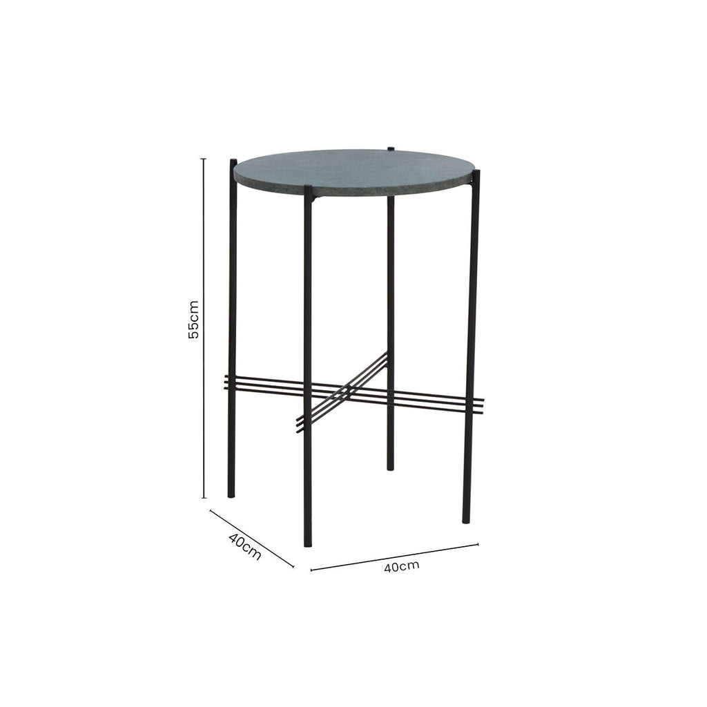 Orsina Mandoli Green Marble Side Table | Round Black Iron End Table