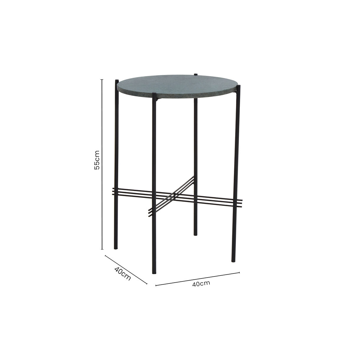 Orsina Mandoli Green Marble Side Table | Round Black Iron End Table