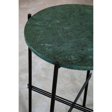 Orsina Mandoli Green Marble Side Table | Round Black Iron End Table