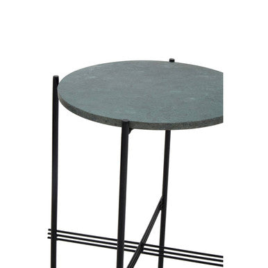 Orsina Mandoli Green Marble Side Table | Round Black Iron End Table