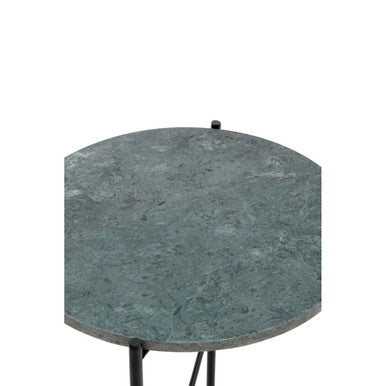 Orsina Mandoli Green Marble Side Table | Round Black Iron End Table