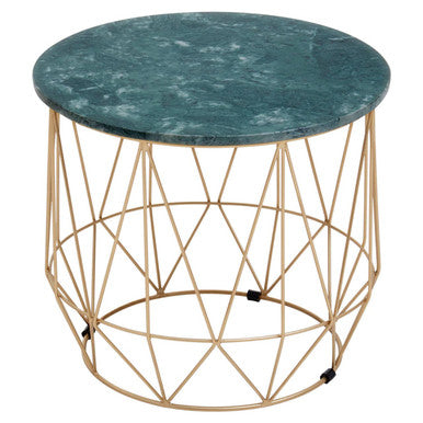 Orsina Mandoli Green Marble Side Table – Round Gold Cage Metal Frame
