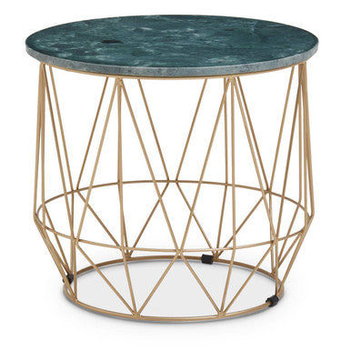 Orsina Mandoli Green Marble Side Table – Round Gold Cage Metal Frame