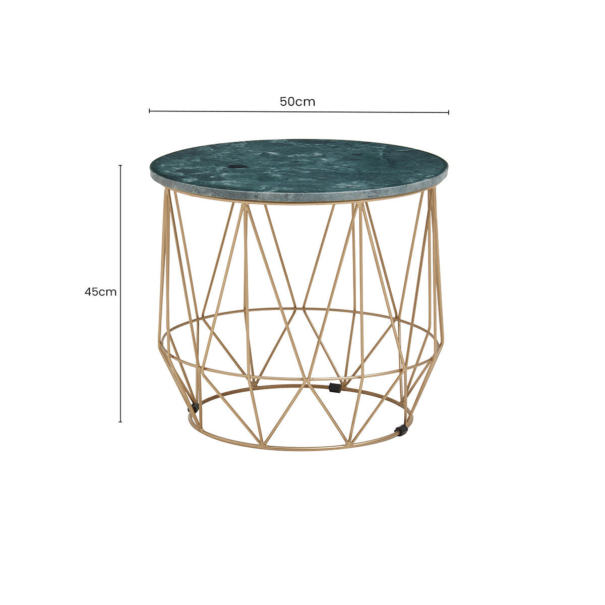 Orsina Mandoli Green Marble Side Table – Round Gold Cage Metal Frame