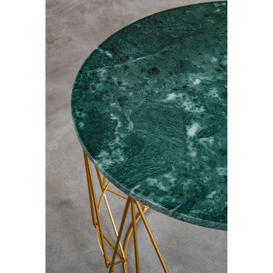 Orsina Mandoli Green Marble Side Table – Round Gold Cage Metal Frame