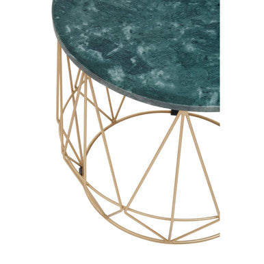 Orsina Mandoli Green Marble Side Table – Round Gold Cage Metal Frame
