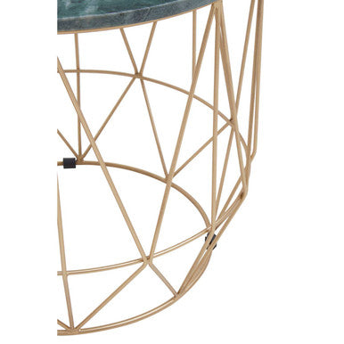Orsina Mandoli Green Marble Side Table – Round Gold Cage Metal Frame
