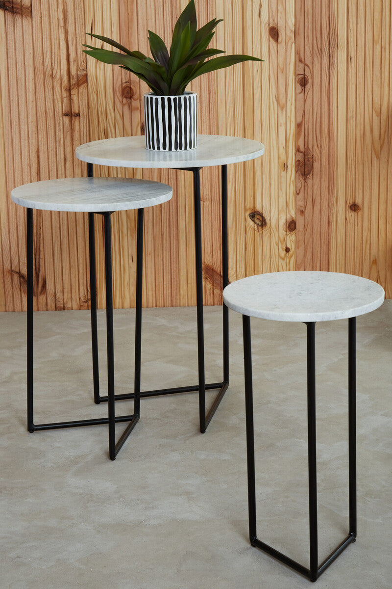 Orsina Mandoli White Marble Nesting Side Tables | Set of 3