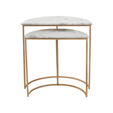 Orsina Mandoli Nest of 2 White Marble Semicircular Side Tables | Gold