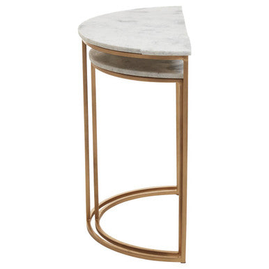 Orsina Mandoli Nest of 2 White Marble Semicircular Side Tables | Gold