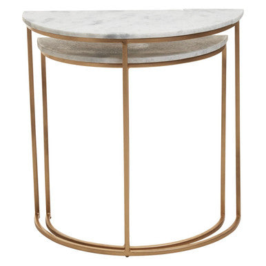 Orsina Mandoli Nest of 2 White Marble Semicircular Side Tables | Gold