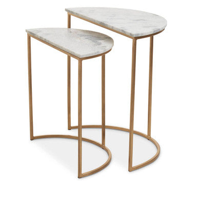 Orsina Mandoli Nest of 2 White Marble Semicircular Side Tables | Gold