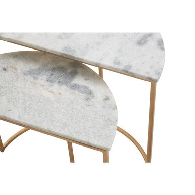 Orsina Mandoli Nest of 2 White Marble Semicircular Side Tables | Gold