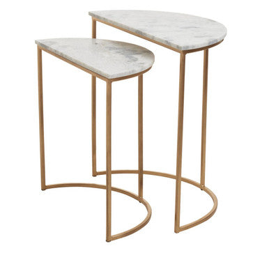 Orsina Mandoli Nest of 2 White Marble Semicircular Side Tables | Gold