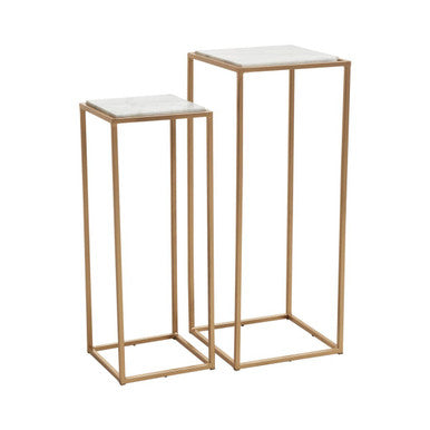 Orsina Mandoli Nest of 2 White Marble and Gold Square Side Tables