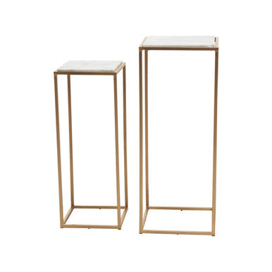 Orsina Mandoli Nest of 2 White Marble and Gold Square Side Tables