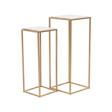 Orsina Mandoli Nest of 2 White Marble and Gold Square Side Tables