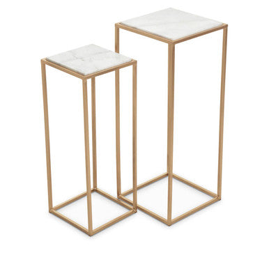 Orsina Mandoli Nest of 2 White Marble and Gold Square Side Tables