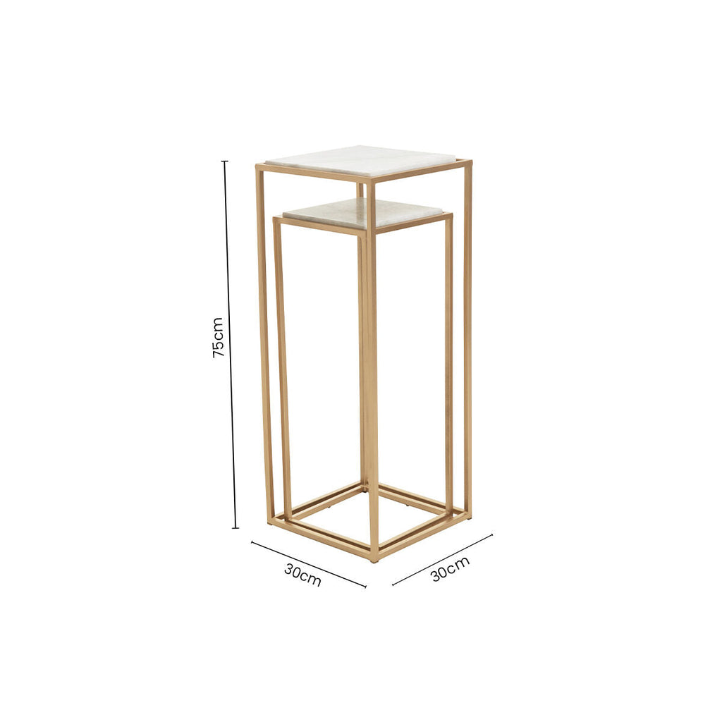 Orsina Mandoli Nest of 2 White Marble and Gold Square Side Tables