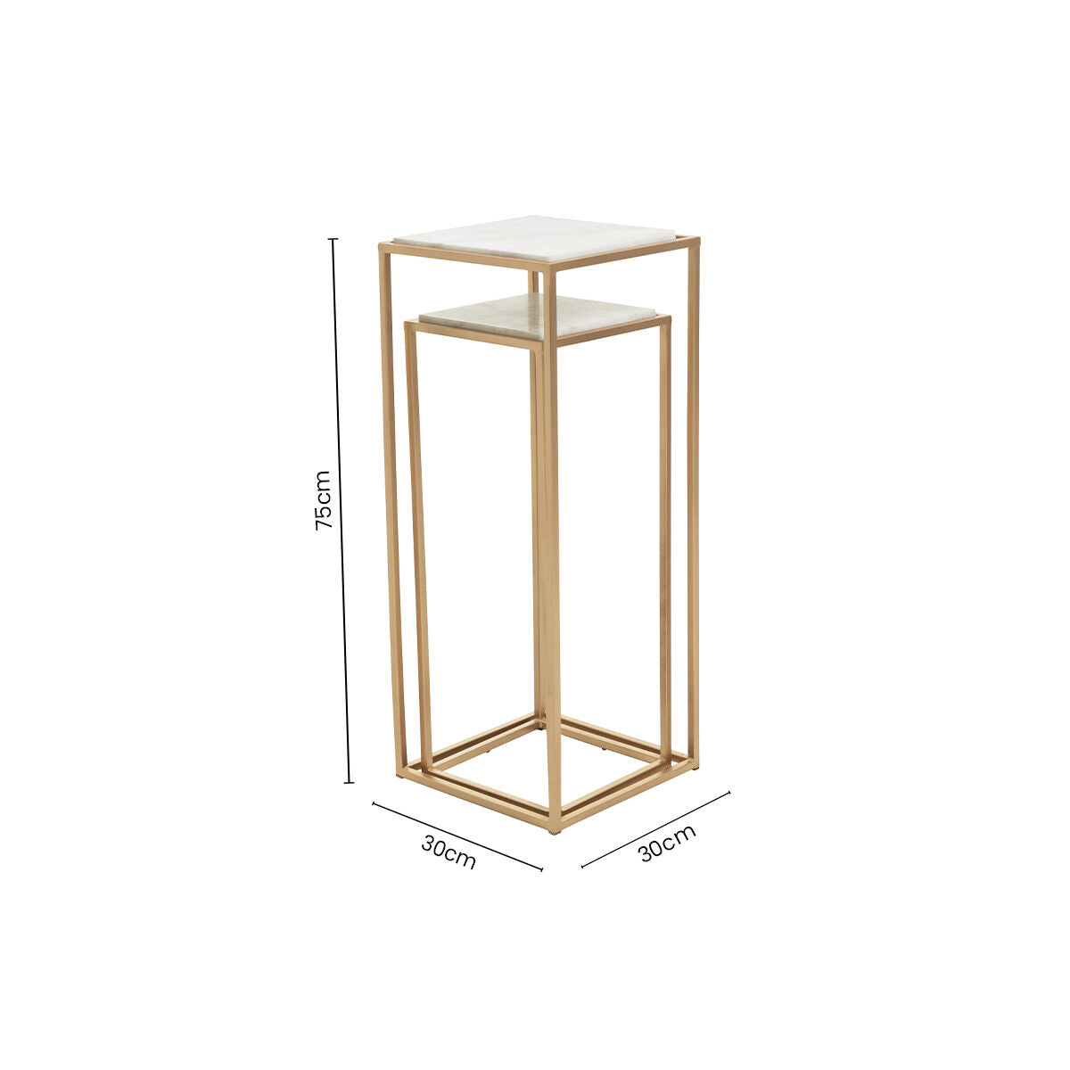 Orsina Mandoli Nest of 2 White Marble and Gold Square Side Tables