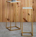 Orsina Mandoli Nest of 2 White Marble and Gold Square Side Tables
