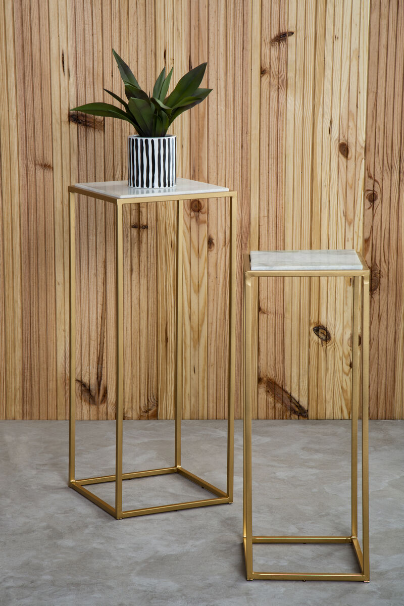 Orsina Mandoli Nest of 2 White Marble and Gold Square Side Tables