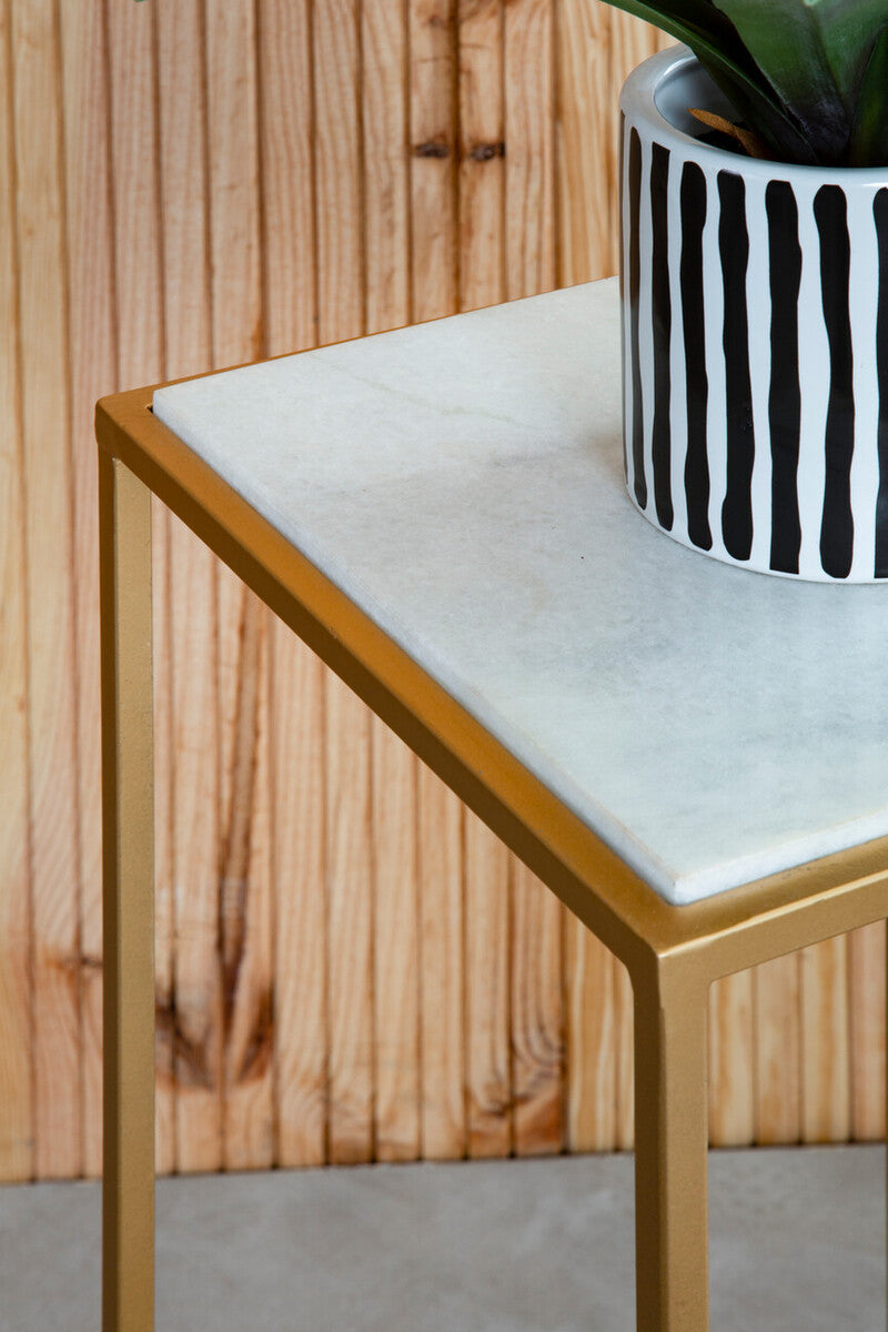 Orsina Mandoli Nest of 2 White Marble and Gold Square Side Tables