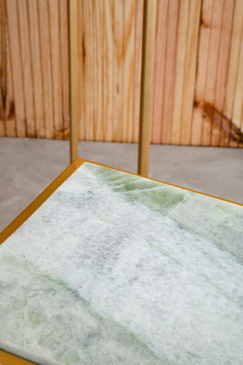 Orsina Mandoli Nest of 2 White Marble and Gold Square Side Tables