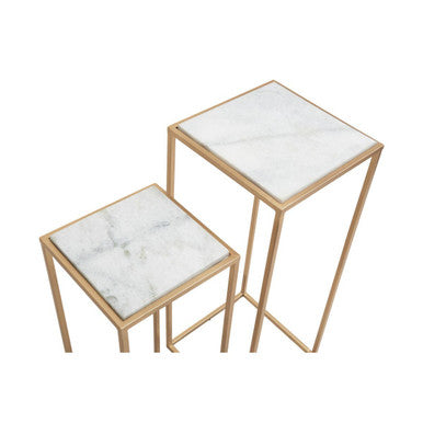 Orsina Mandoli Nest of 2 White Marble and Gold Square Side Tables