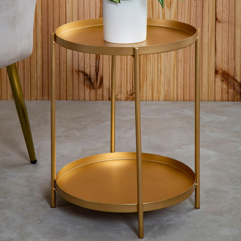 Orsina Mandoli Gold Side Table – Two-Tier Marble & Iron End Table