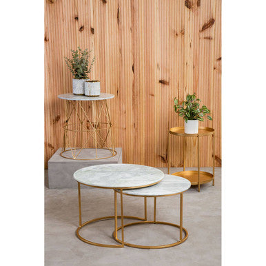 Orsina Mandoli Gold Side Table – Two-Tier Marble & Iron End Table