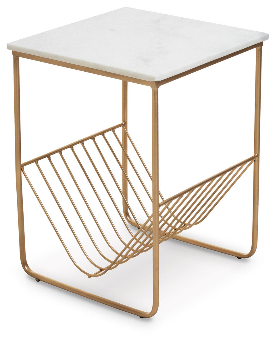 Orsina Mandoli White Marble Side Table – Gold Metal Storage Rack