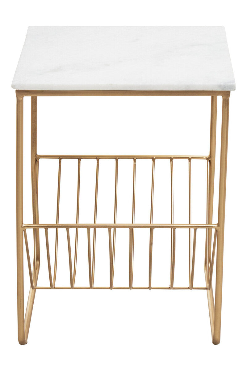 Orsina Mandoli White Marble Side Table – Gold Metal Storage Rack