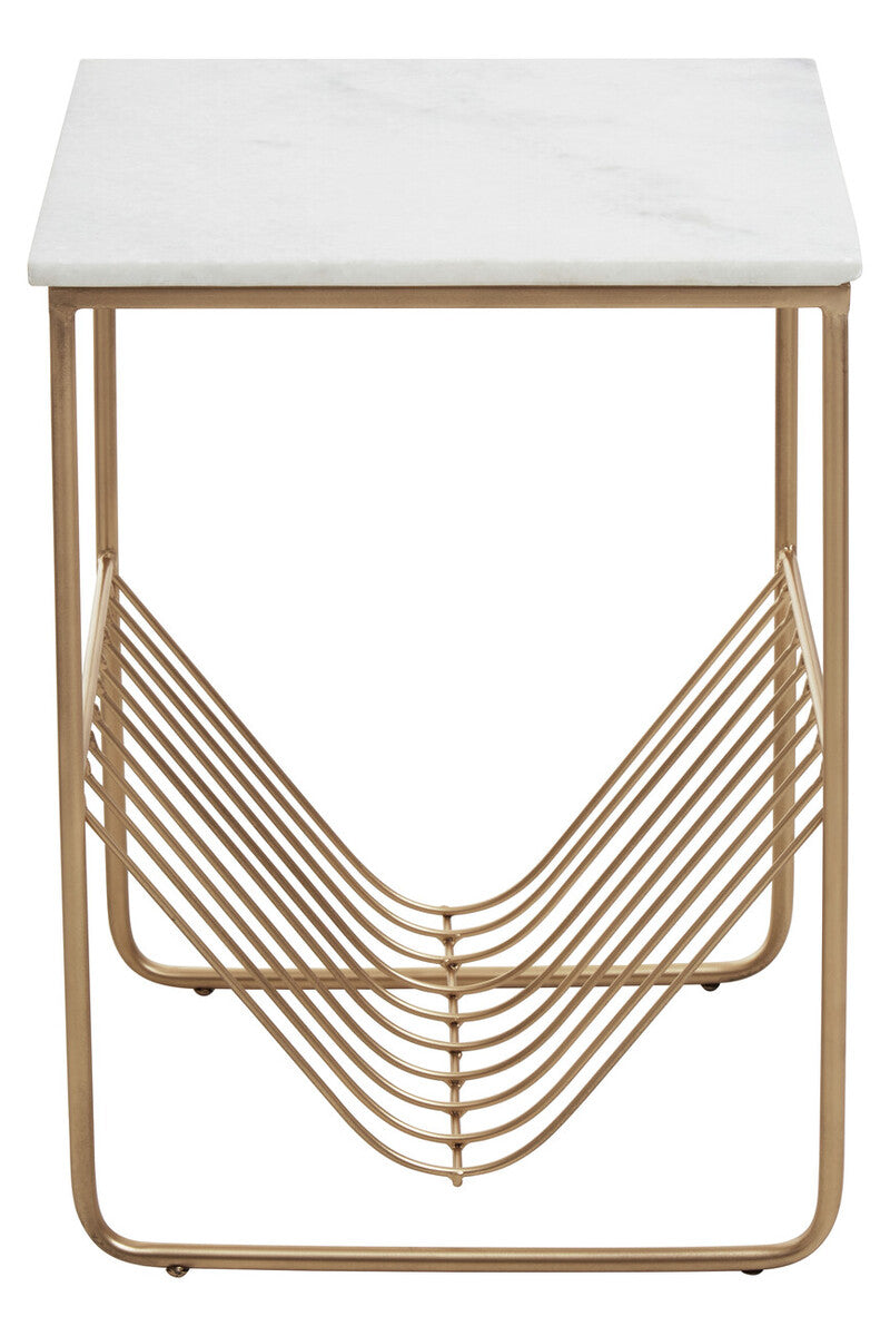 Orsina Mandoli White Marble Side Table – Gold Metal Storage Rack