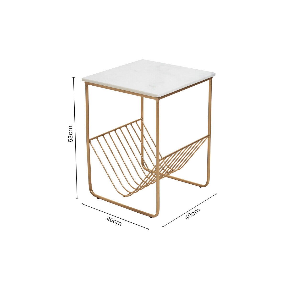 Orsina Mandoli White Marble Side Table – Gold Metal Storage Rack