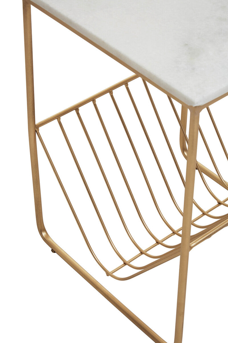 Orsina Mandoli White Marble Side Table – Gold Metal Storage Rack