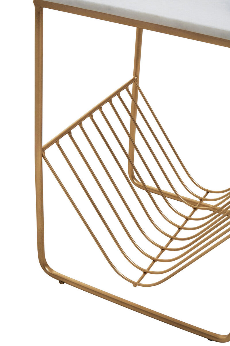 Orsina Mandoli White Marble Side Table – Gold Metal Storage Rack