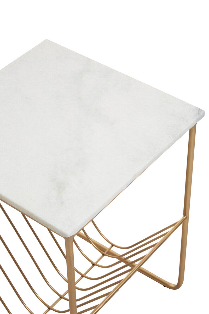 Orsina Mandoli White Marble Side Table – Gold Metal Storage Rack