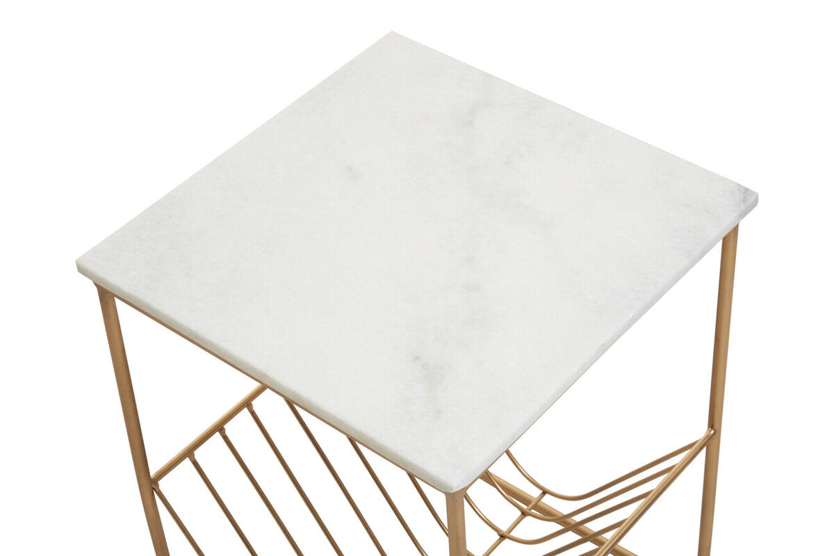 Orsina Mandoli White Marble Side Table – Gold Metal Storage Rack