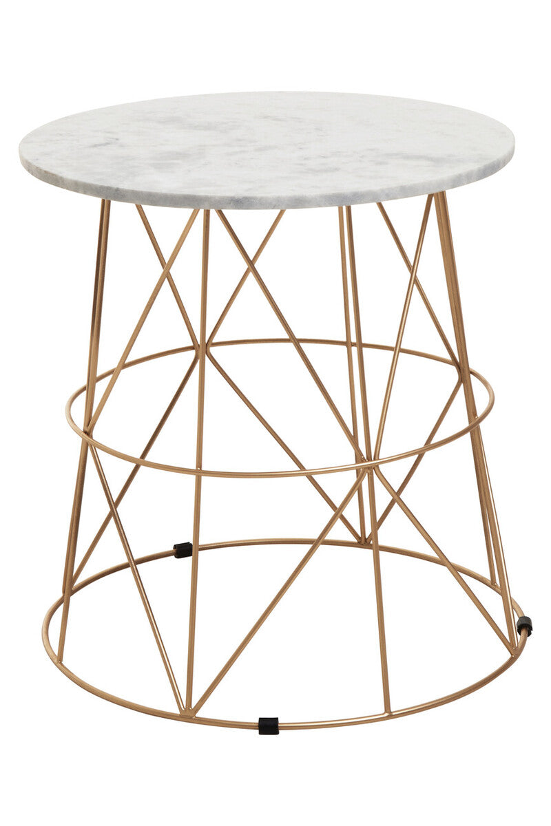 Orsina Mandoli White Marble Round Side Table with Gold Cage Base