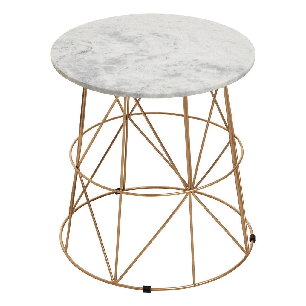 Orsina Mandoli White Marble Round Side Table with Gold Cage Base
