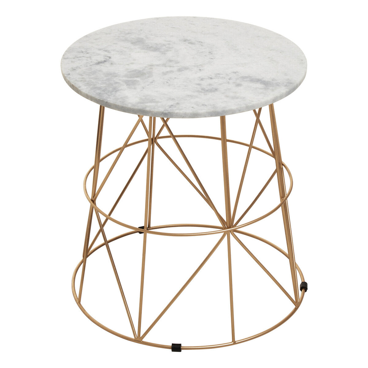 Orsina Mandoli White Marble Round Side Table with Gold Cage Base