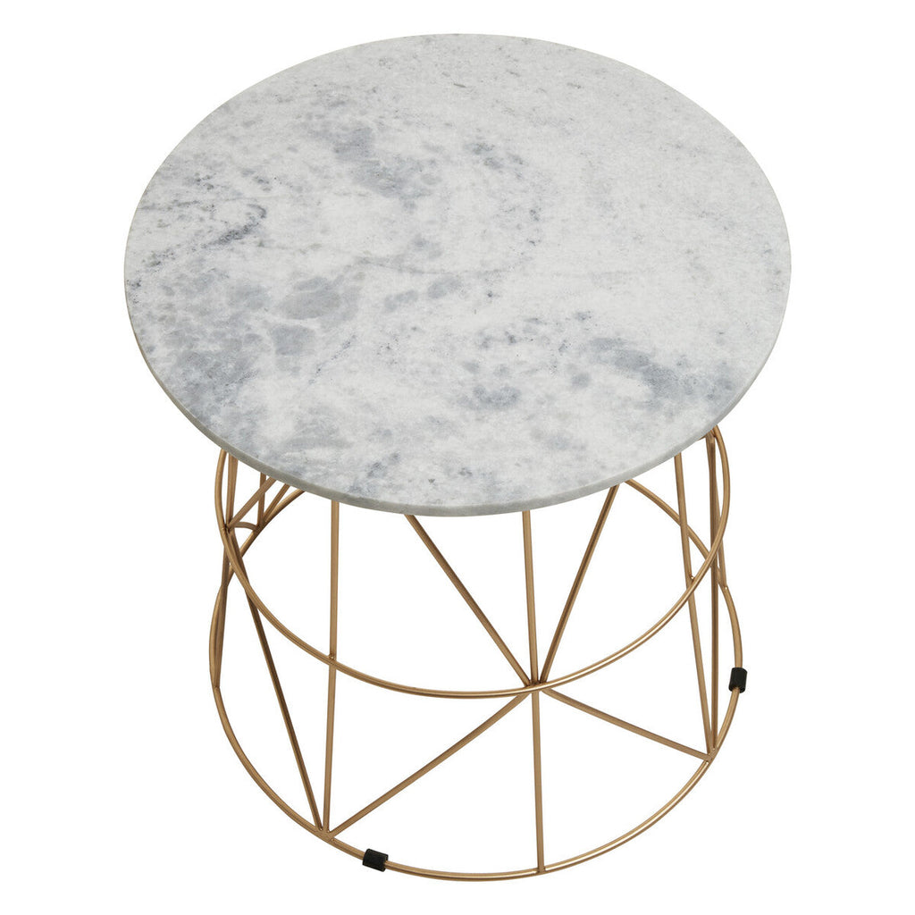 Orsina Mandoli White Marble Round Side Table with Gold Cage Base
